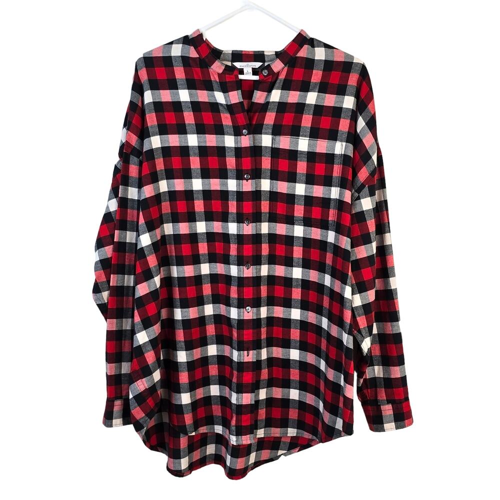 L.L.Bean Signature Shirt Womens L Red Black Plaid Flannel Outdoor Winter Comfort